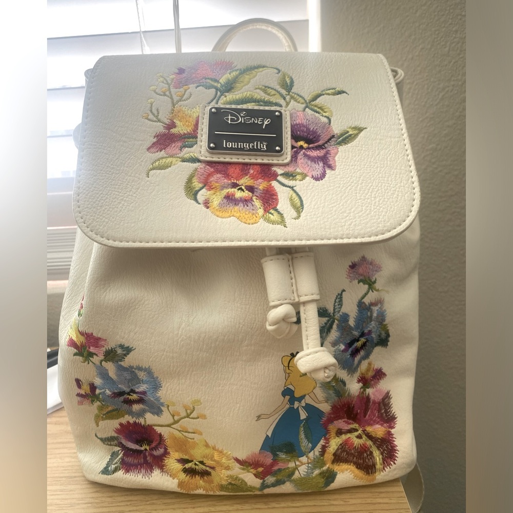 Loungefly Alice in Wonderland floral white backpack